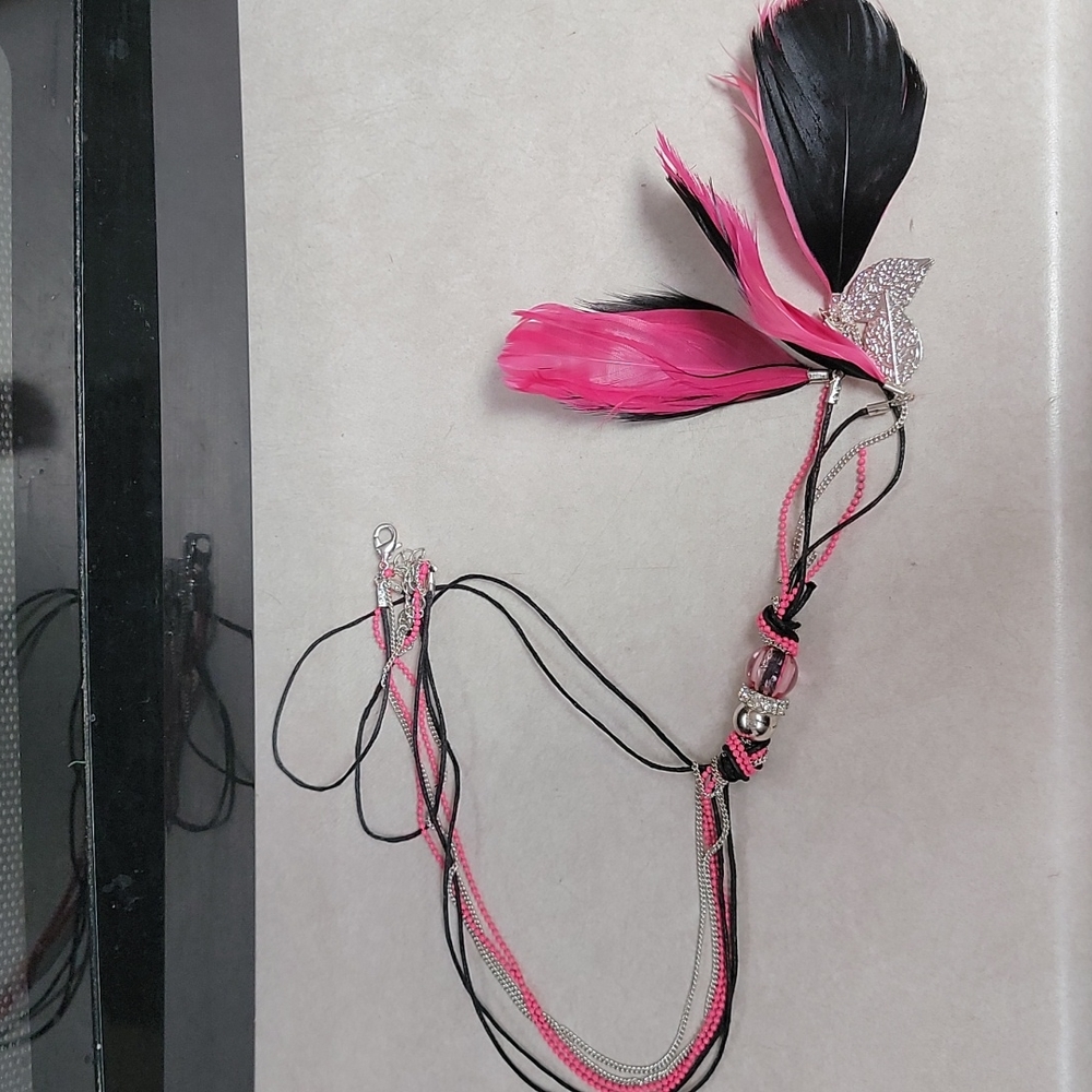 Black/Pink Feather Necklace